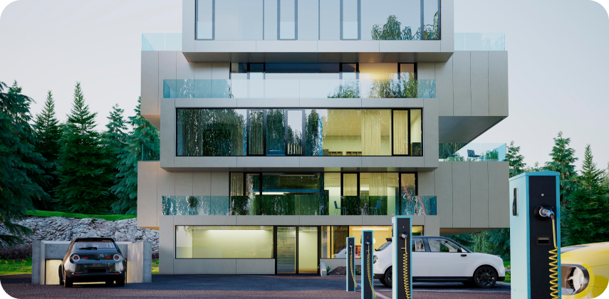 Commercial building with EV charging